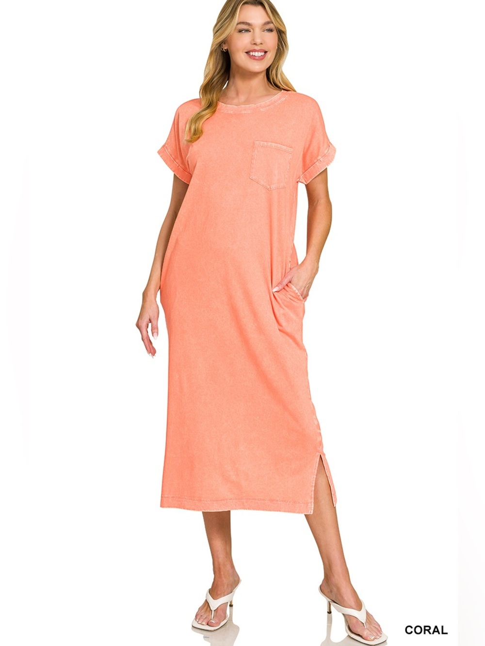 Zenana WASHED EXPOSED SEAM SHORT SLEEVE T-SHIRTS DRESS - Picture 1 of 1